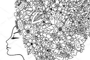 Doodle Set Girl With Flowers