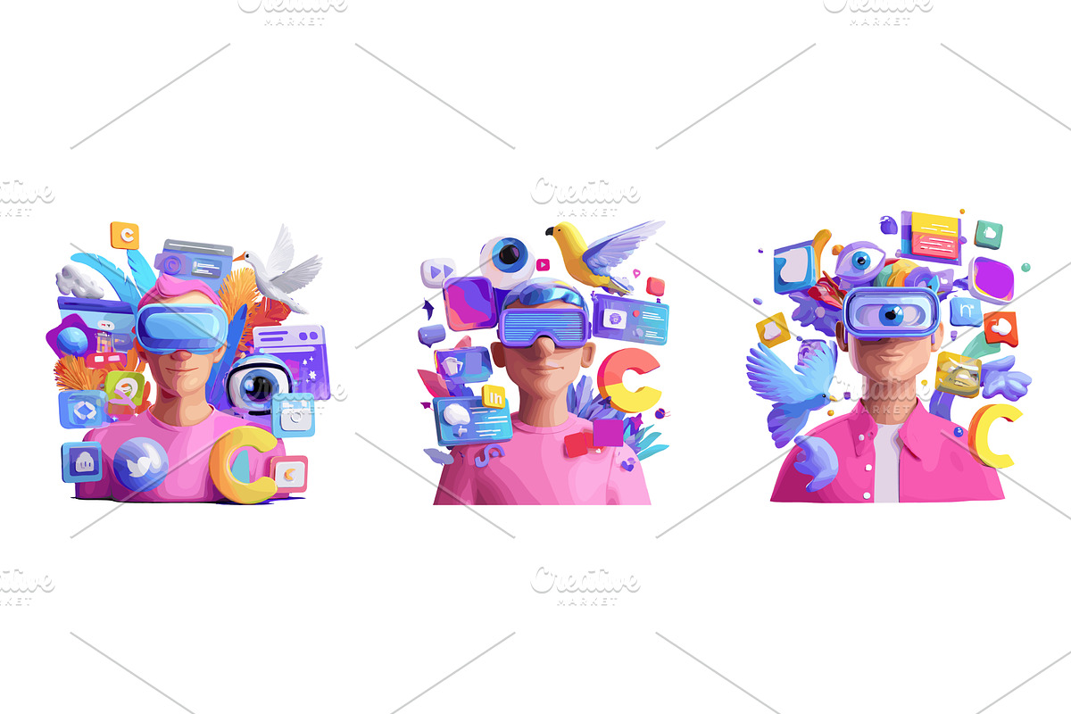 Man in vr headset cartoon vector, a Technology Illustration by Onyx