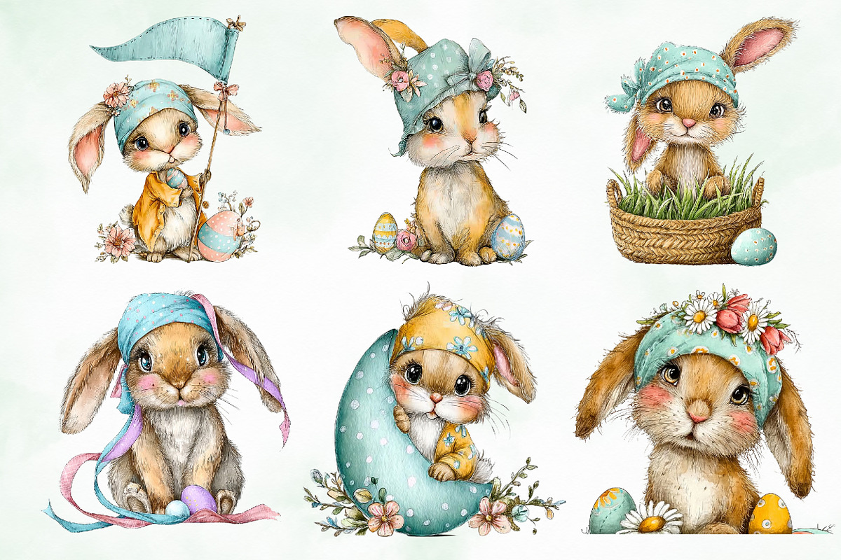 Whimsical Easter Cute Bunny Clipart, an Illustration by Creative Art (Photo 7 of 8)