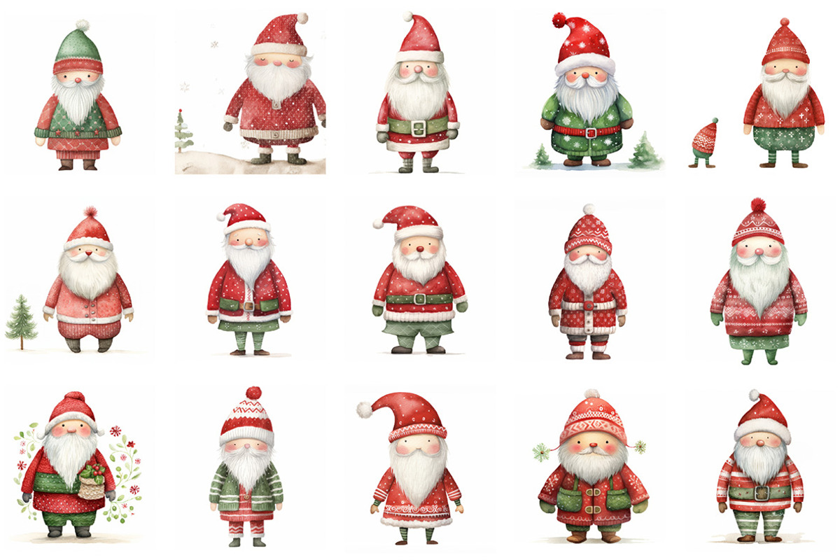 44 Cute Santas, a Seasonal Illustration by Handmadefont (Photo 2 of 12)