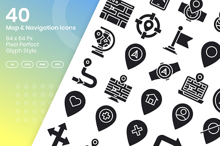 40 Maps & Navigation - Glyph, a Solid Icon by Kmg Design