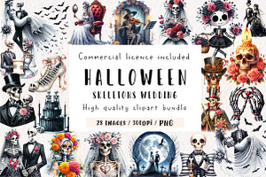 Halloween Skeletons Wedding Clipart, an Illustration by CreationArt