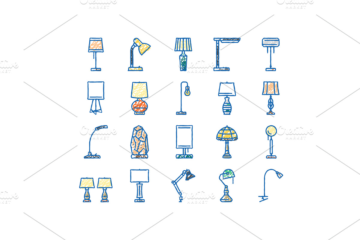 lamp table light home desk icons, an Object Illustration by pikepicture