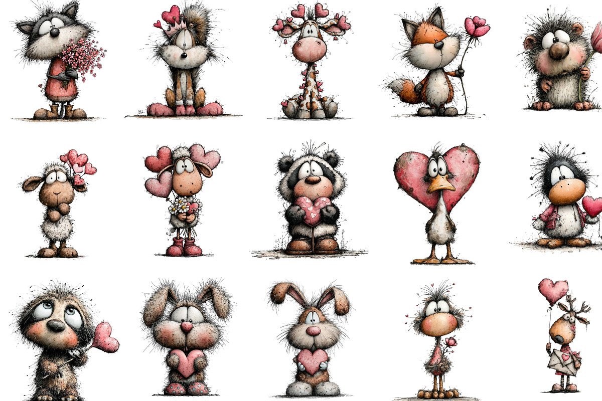 Valentine Animals Watercolor Clipart, an Illustration by Designking (Photo 2 of 5)