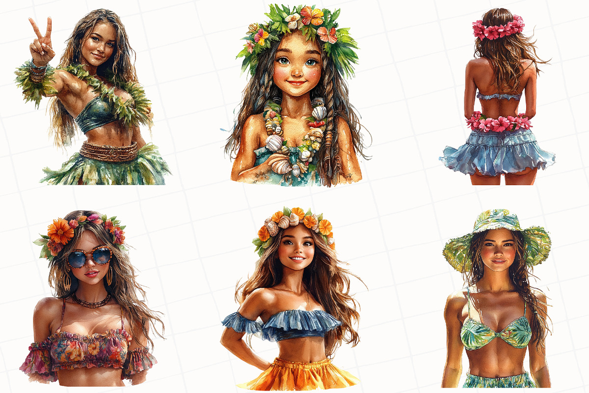 Summer Hula Girl Clipart, an Illustration by OK Design (Photo 5 of 5)