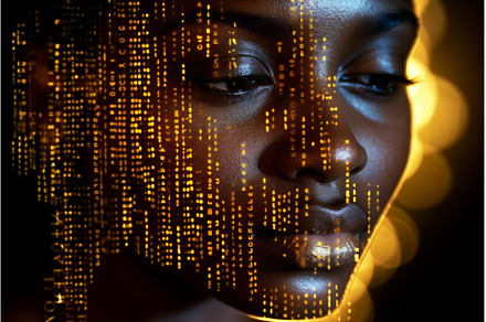 Black woman face with digital matrix, a Person Photo by Beautiful things
