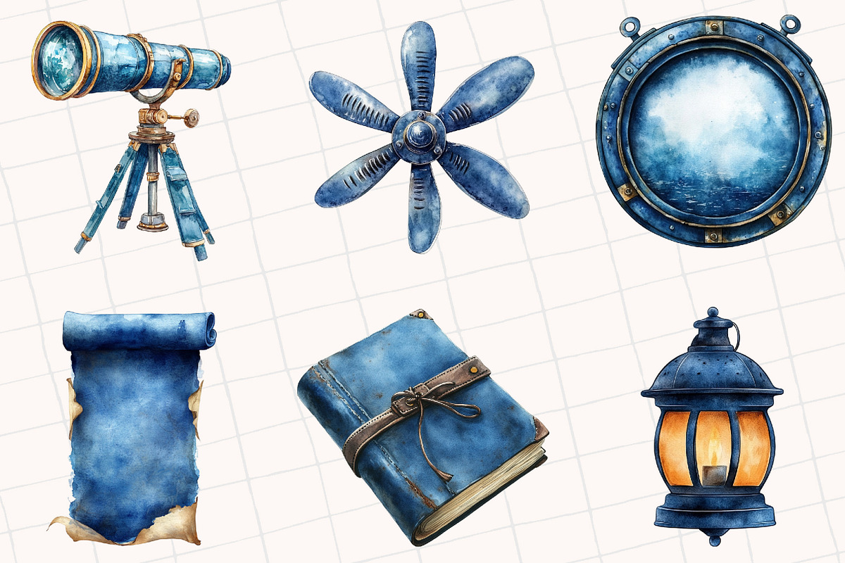 Vintage Navy Blue Sailing Clipart, an Illustration by OK Design (Photo 2 of 5)