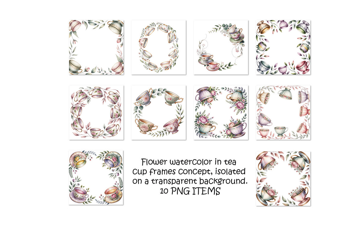Flower watercolor in tea cup frames, an Object Graphic by SketchArtStudio (Photo 1 of 3)