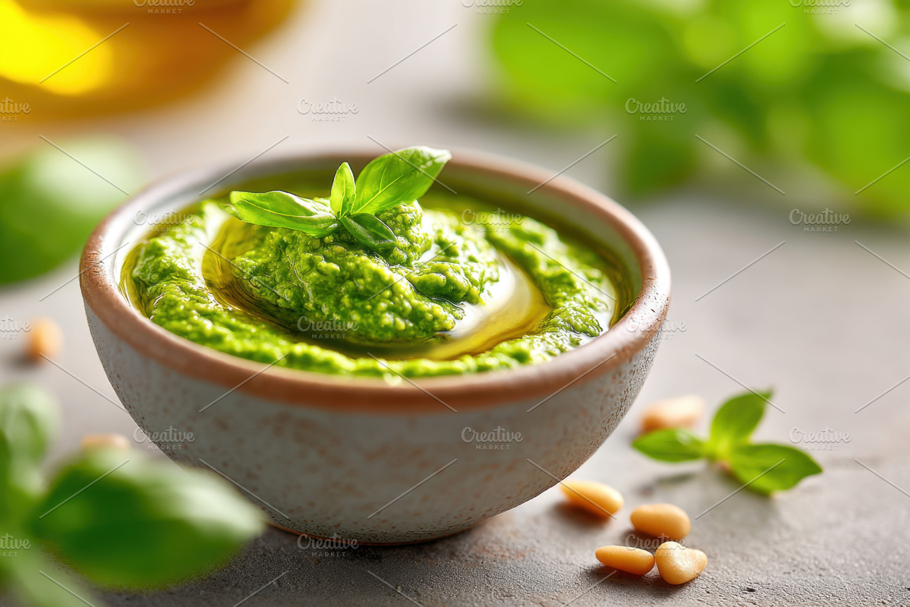 Fresh Basil Pesto in a Bowl, a Food & Drink Photo by AlyaAnd
