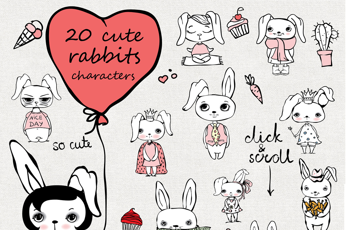 Cute Rabbits collection + Bonus, an Animal Illustration by Virinaflora