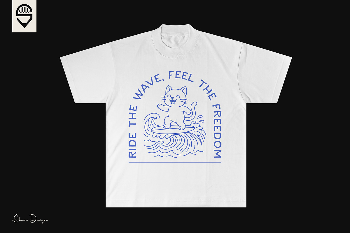 Minimalist surfing cat design, a Graphic by shaondesigns (Photo 2 of 4)