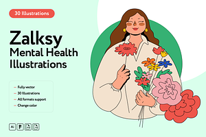 Zalksy Mental Health Illustrations, a Healthcare Illustration by Welovegraphics