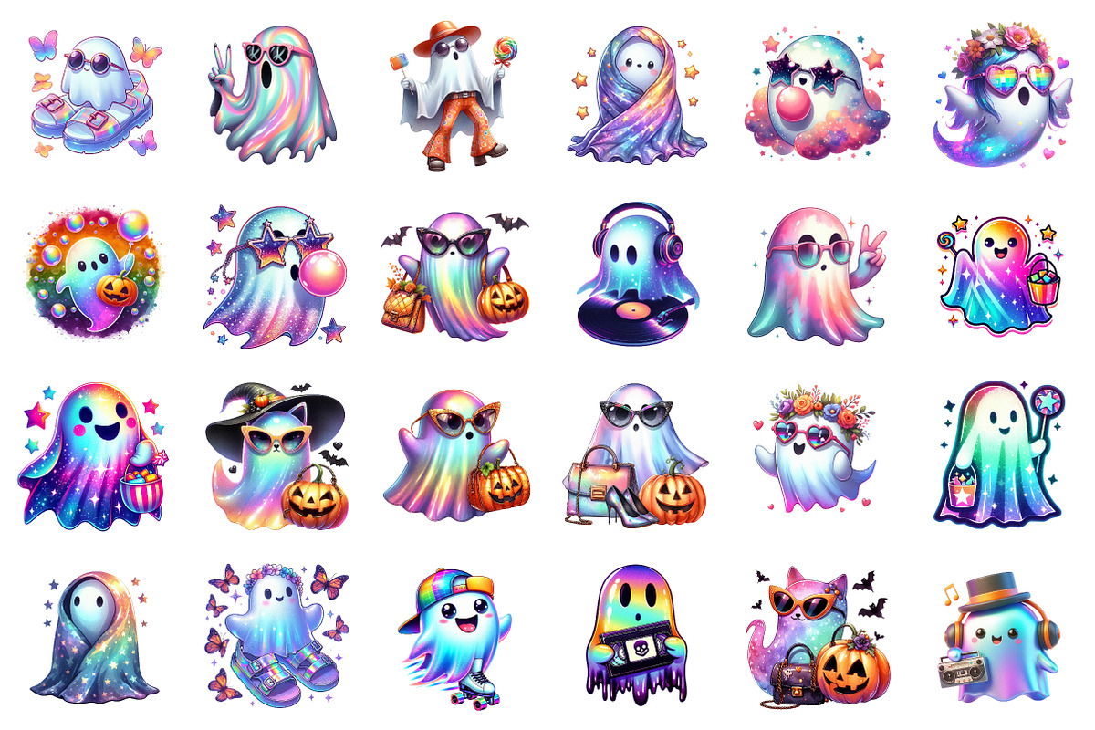 Retro Halloween Iridescent Ghost PNG, an Illustration by SinaCreation (Photo 2 of 6)