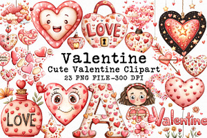 Cute Whimsical Valentine Clipart, an Illustration by Libby Wishes