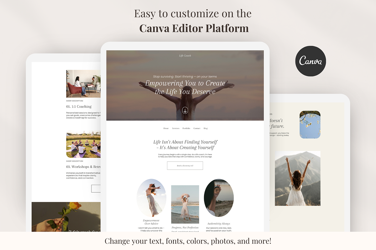 Life Coach Canva Website Template, a Landing Page Template by GlamWebDesigns (Photo 2 of 8)