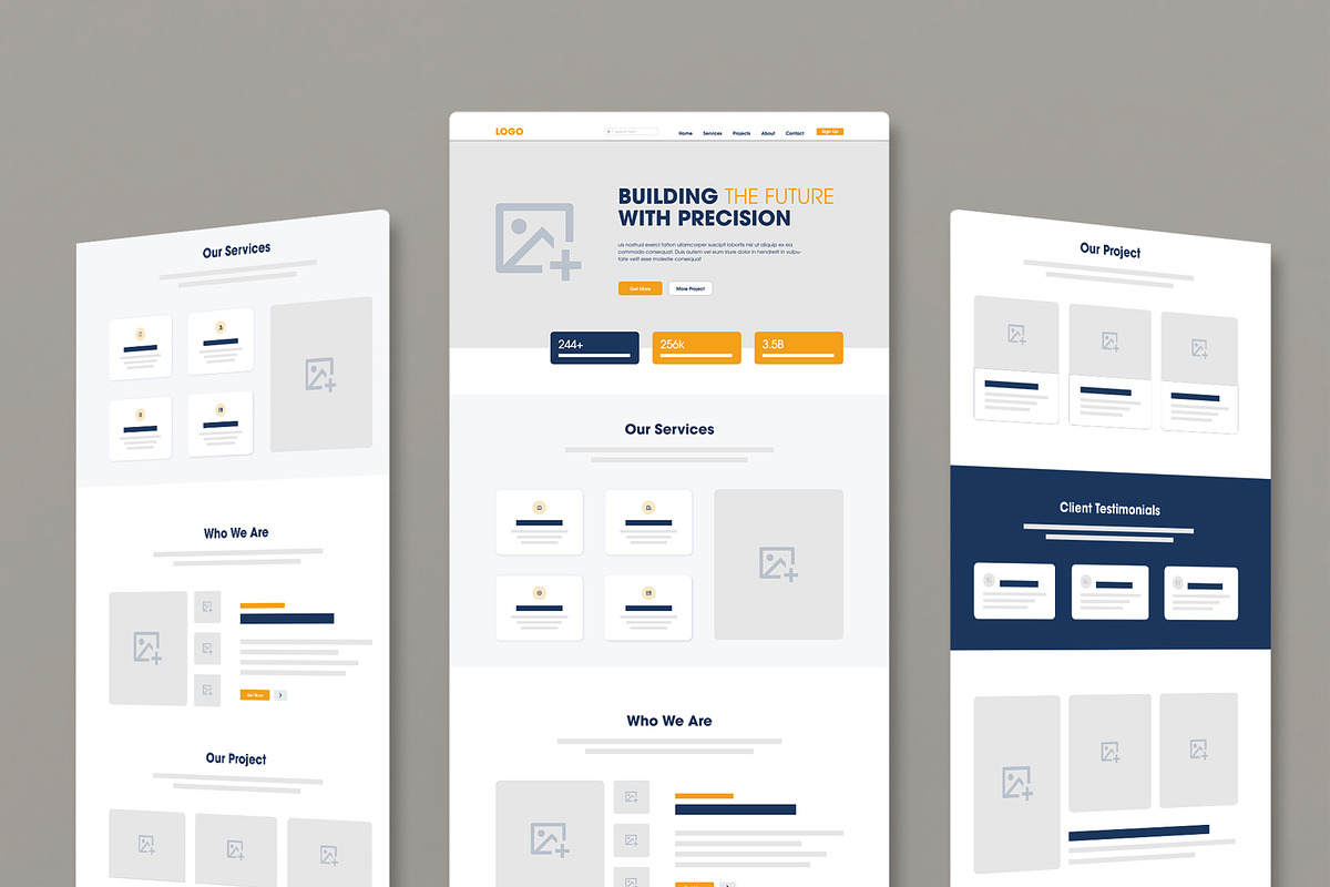 UI UX Wireframe Website Landing Page