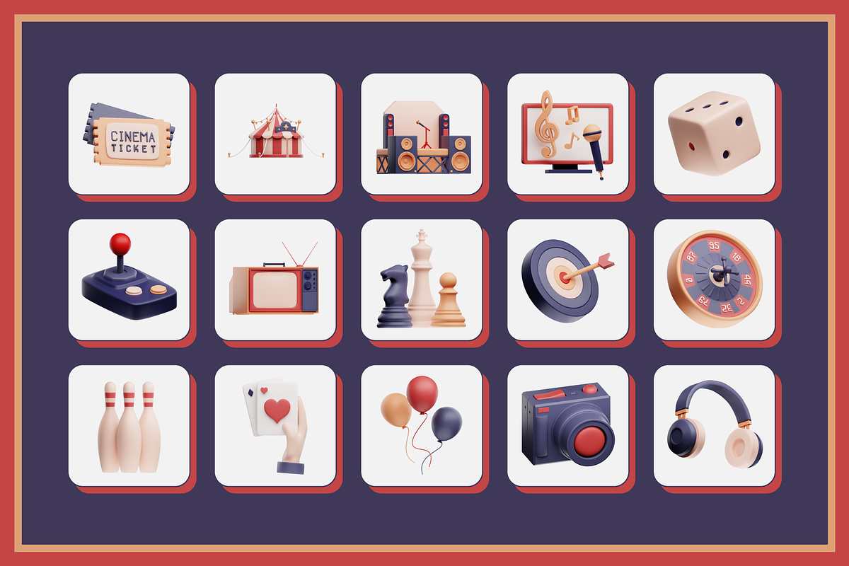 3D Entertainment Icon Set, a Characters & Person 3D Model by Flat Icons (Photo 3 of 8)
