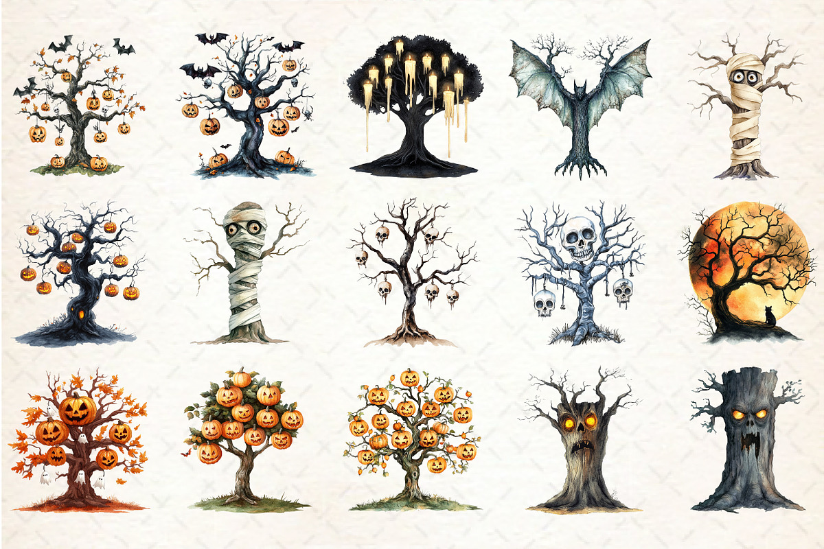 Watercolor Halloween Tree Clipart, an Illustration by Rose Art (Photo 2 of 7)