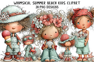 Whimsical Summer Beach Kids Clipart, an Illustration by Daily.Designs