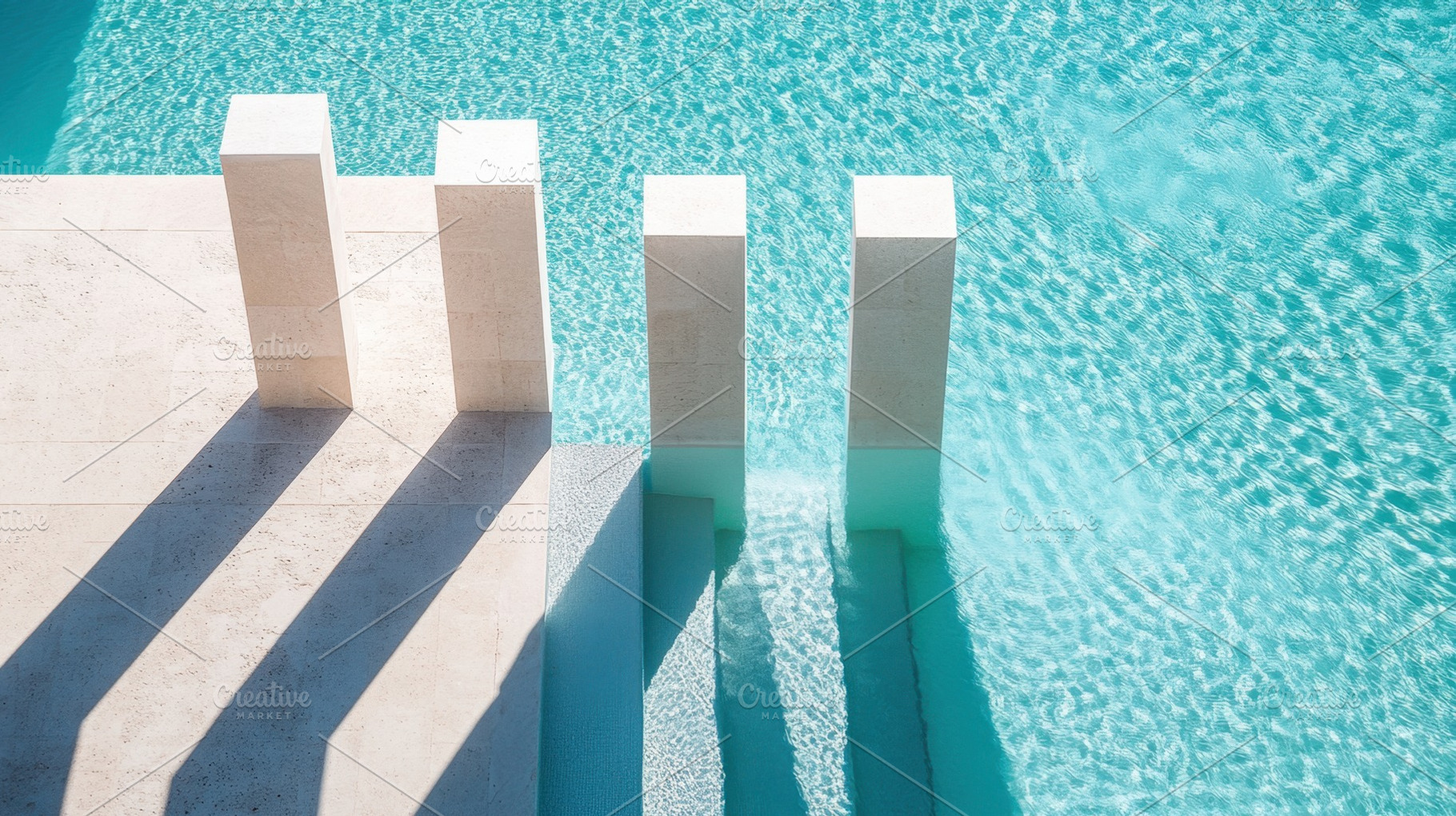 Tranquil pool steps under sunlight, a Photo by Beautiful things
