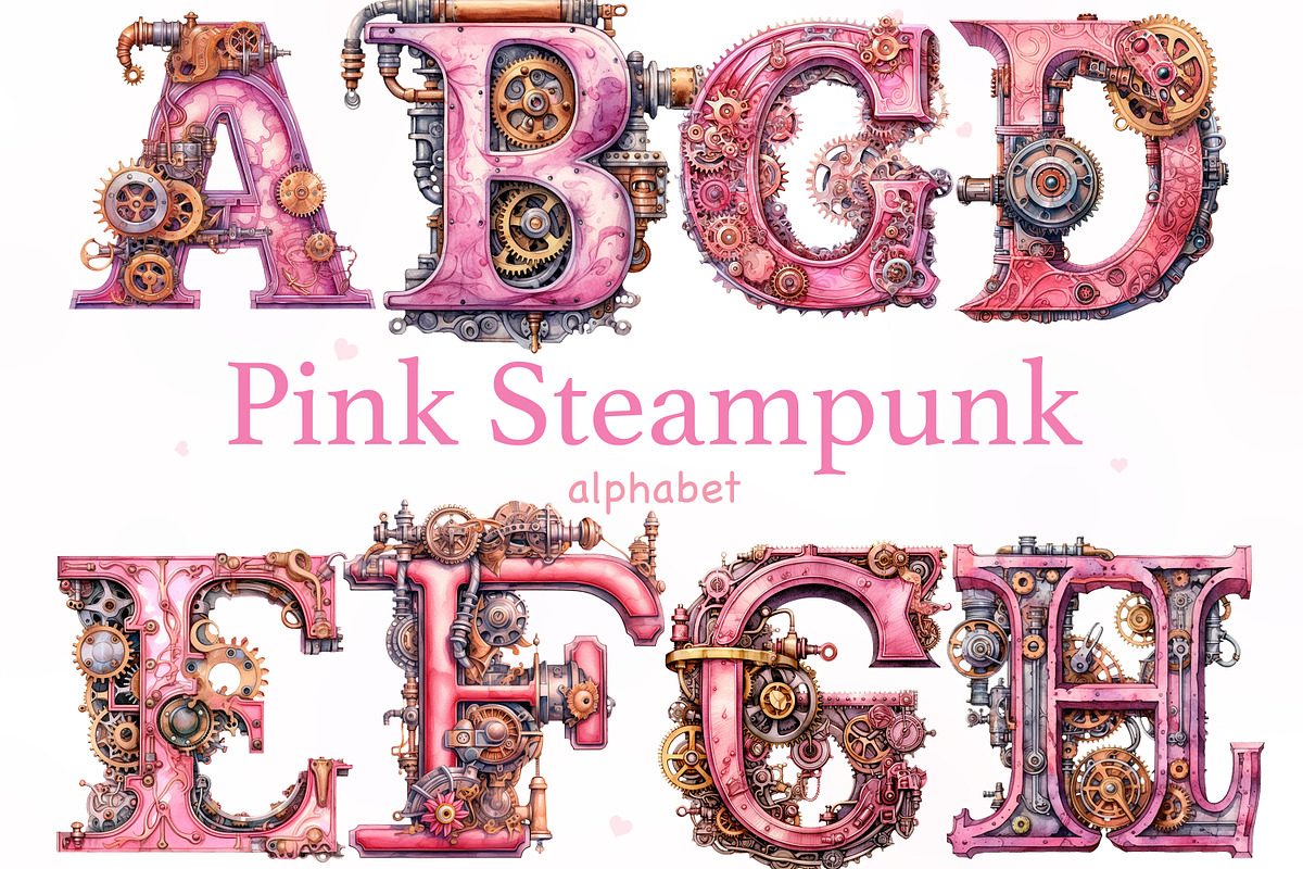 Pink Steampunk Alphabet, a Decorative Illustration by GlamArtZhanna (Photo 1 of 6)