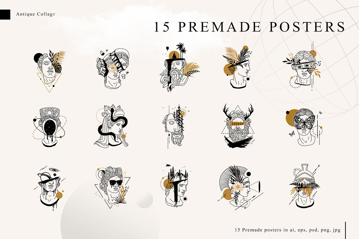 Antique Collage. 15 Creative Posters, an Illustration by Cosmic Store (Photo 2 of 7)