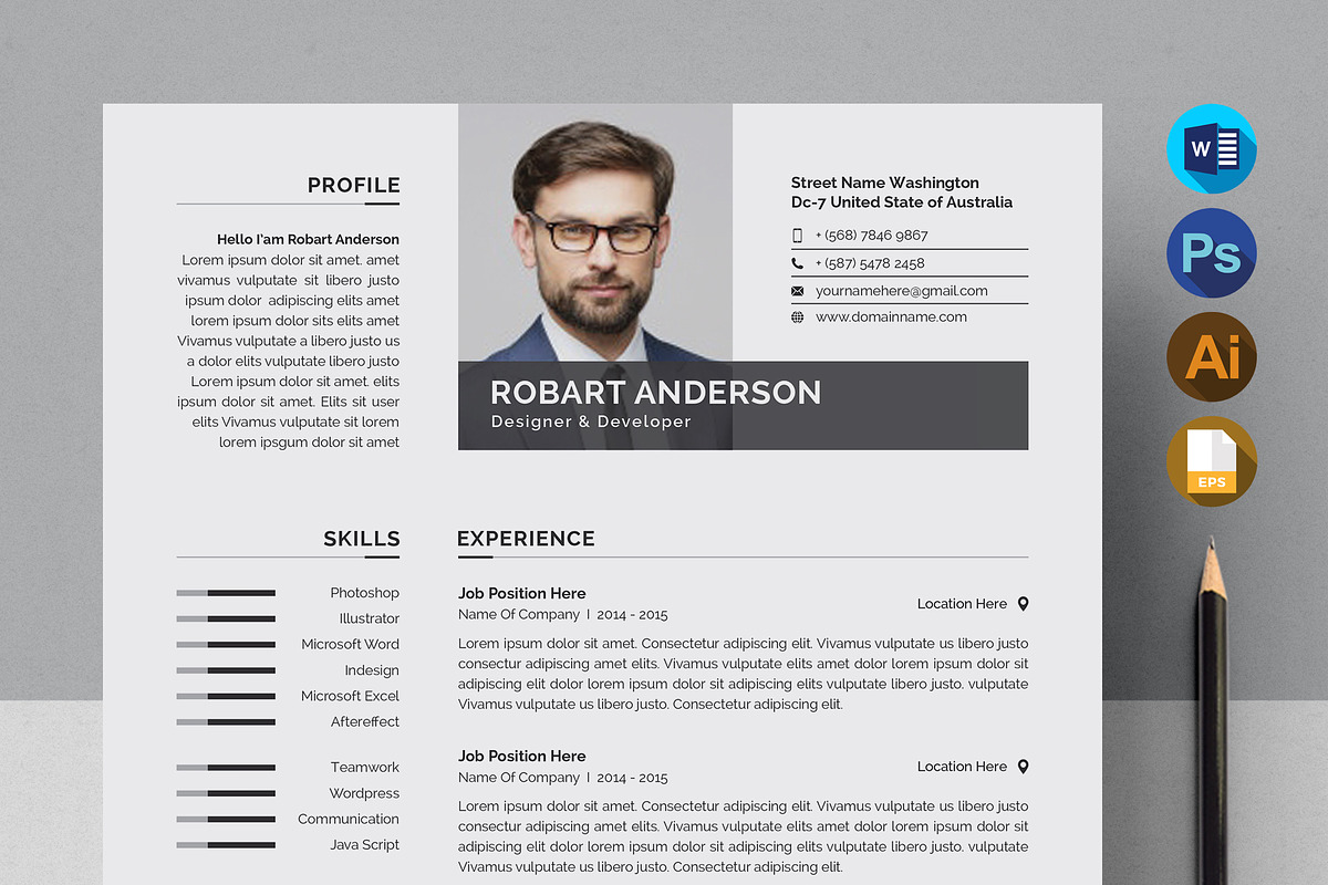 Modern Resume/CV Template, a Resume Template by Proper_media (Photo 1 of 5)