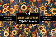 Denim Fall Sunflowers Digital Papers, a Pattern Graphic by Creative Store (Thumbnail 1 of 5)