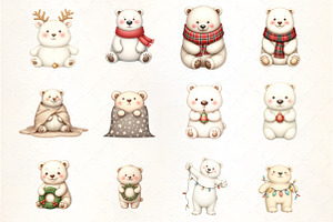 Christmas Polar Bear Clipart, an Illustration by CrexoraLab