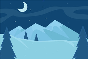snow mountain at night landscaped, a Seasonal Illustration by zyxroun shop