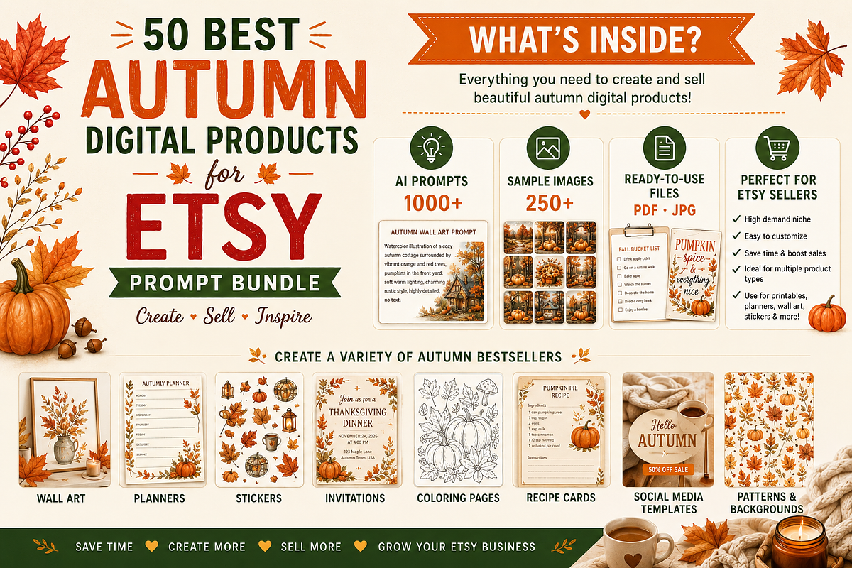 Autumn Digital Products & AI Prompts, an Object Graphic by Daffodil Dream Studio (Photo 2 of 3)