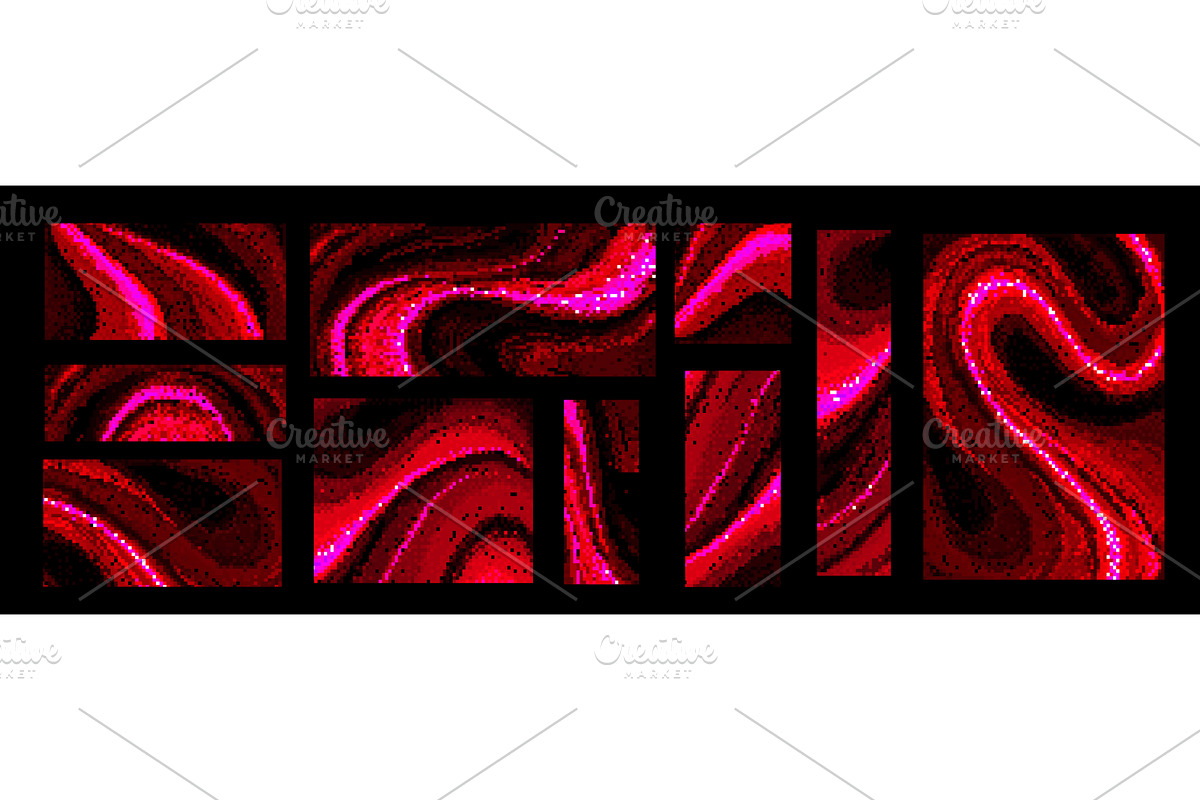 Neon pixel bitmap pattern set, a Texture Illustration by art PVP - market