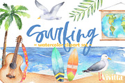 Surfing watercolor clipart set, a Texture Illustration by Vivitta (Thumbnail 1 of 5)