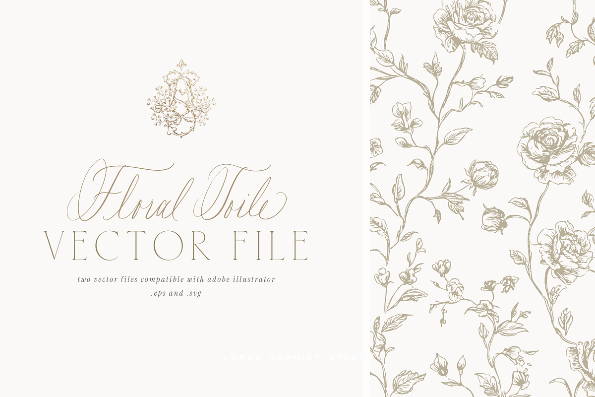 Floral Toile Pattern Vector Art, an Object Illustration by Loren Schmidt Studio (Photo 1 of 3)
