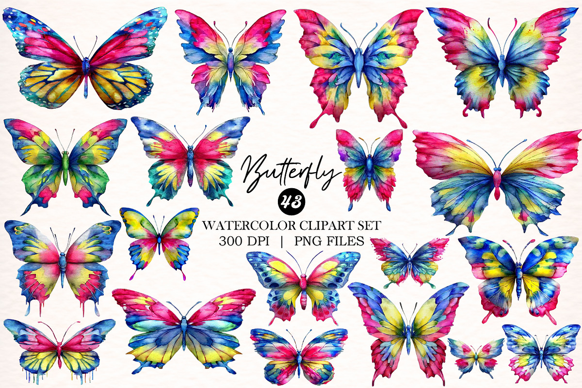 Watercolor Butterfly Clipart, an Animal Illustration by Digital Artistic99 (Photo 1 of 11)