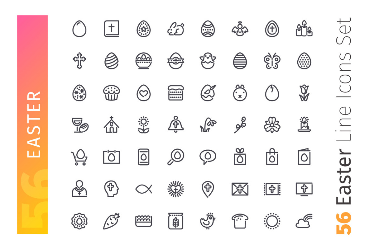 Easter Line Icons Set, an Outline Icon by Voysla's Shop (Photo 2 of 4)