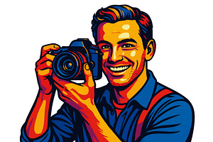 Male Photographer Holding DSLR, a Person Illustration by AlexArt