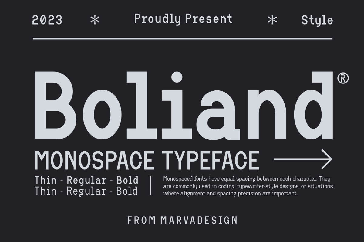 Boliand - A Modern Monospace Font, a Sans Serif Font by Marvadesign (Photo 1 of 7)