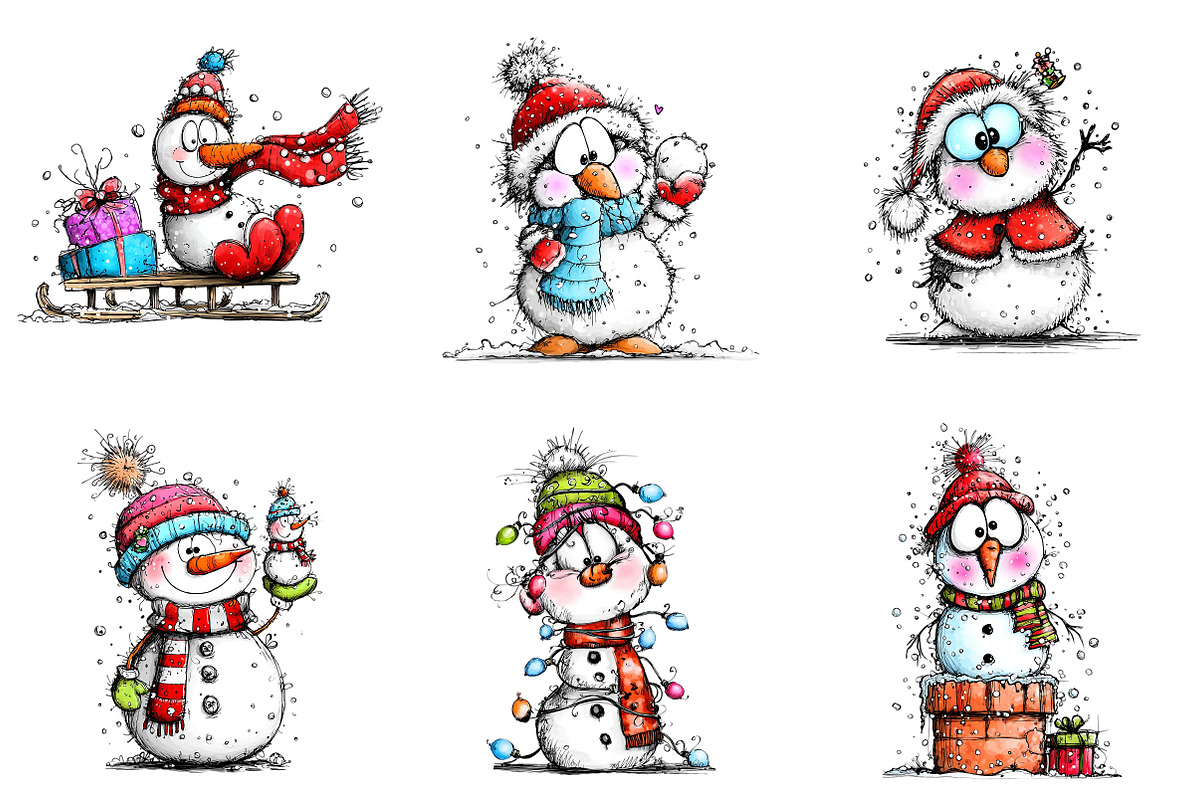 Funny Christmas Snowman Clipart, an Illustration by Craft Nest (Photo 7 of 7)