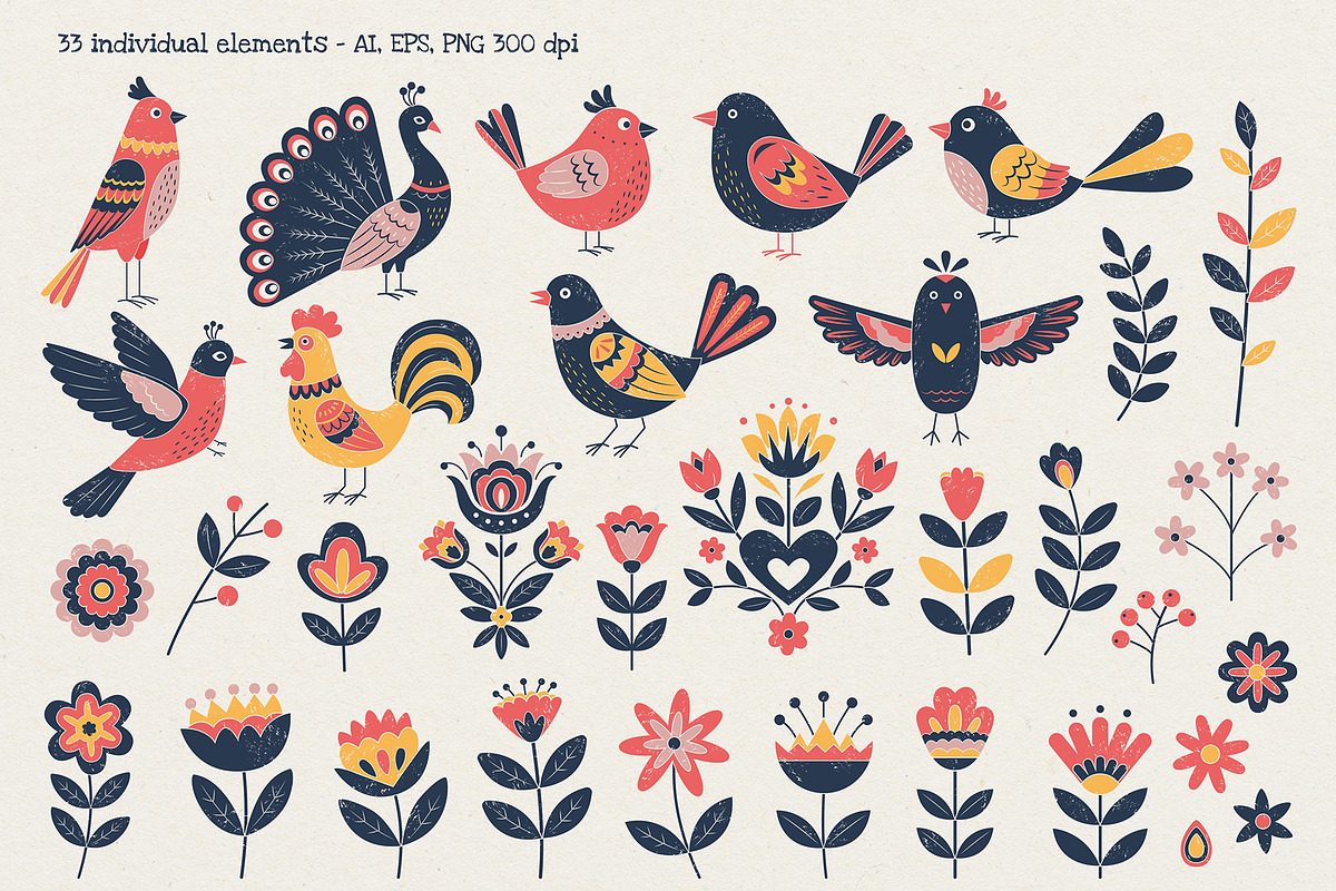 Folk Birds and Flowers Collection, an Illustration by Hanna's ArtLab (Photo 3 of 7)