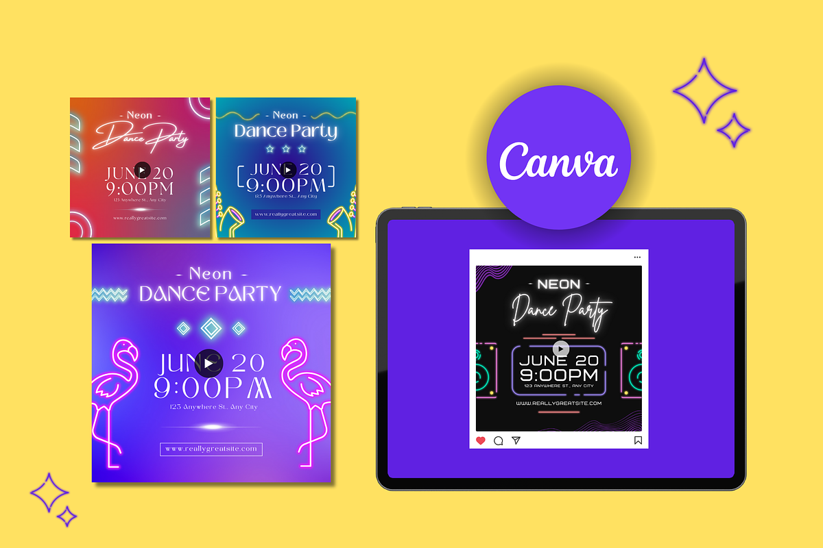 Neon Dance Party Instagram Posts, a Templates & Theme by TemplateCastleStore (Photo 2 of 9)