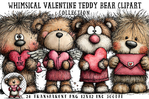 Whimsical Valentine Teddy Bear Clipa, an Illustration by OK Design