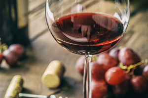Wine testing. Wine glass, grapes, a Food & Drink Photo by Volff