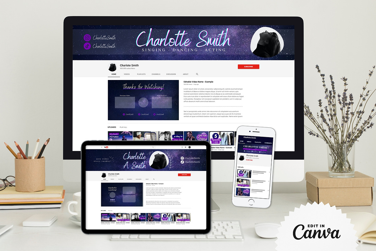 YouTube Branding Kit For Canva, a Social Media Template by OniriqveDesigns (Photo 2 of 10)