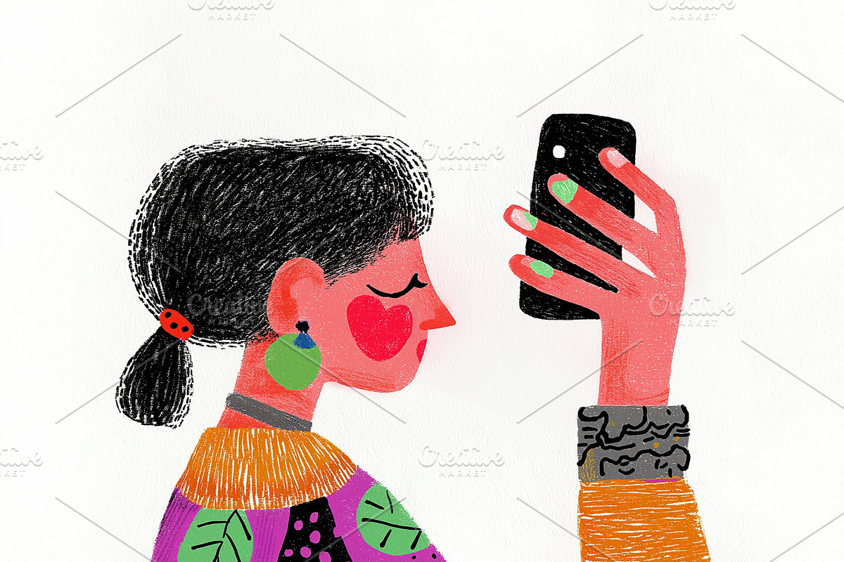 A young woman holding a smarthone, a Person Illustration by Sybillla