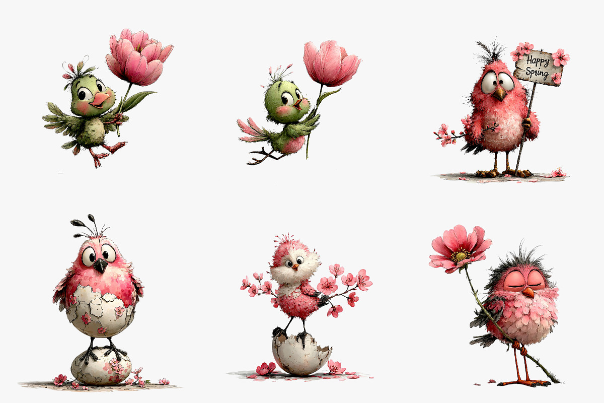 Whimsical Spring Bird Clipart, an Illustration by CreationArt (Photo 2 of 6)