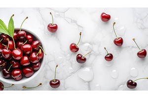 red ripe cherry background ai, a Food & Drink Photo by pikepicture