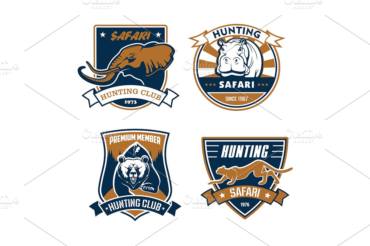 Hunting safari club vector icons, hunter emblems, a Graphic by Vector Tradition