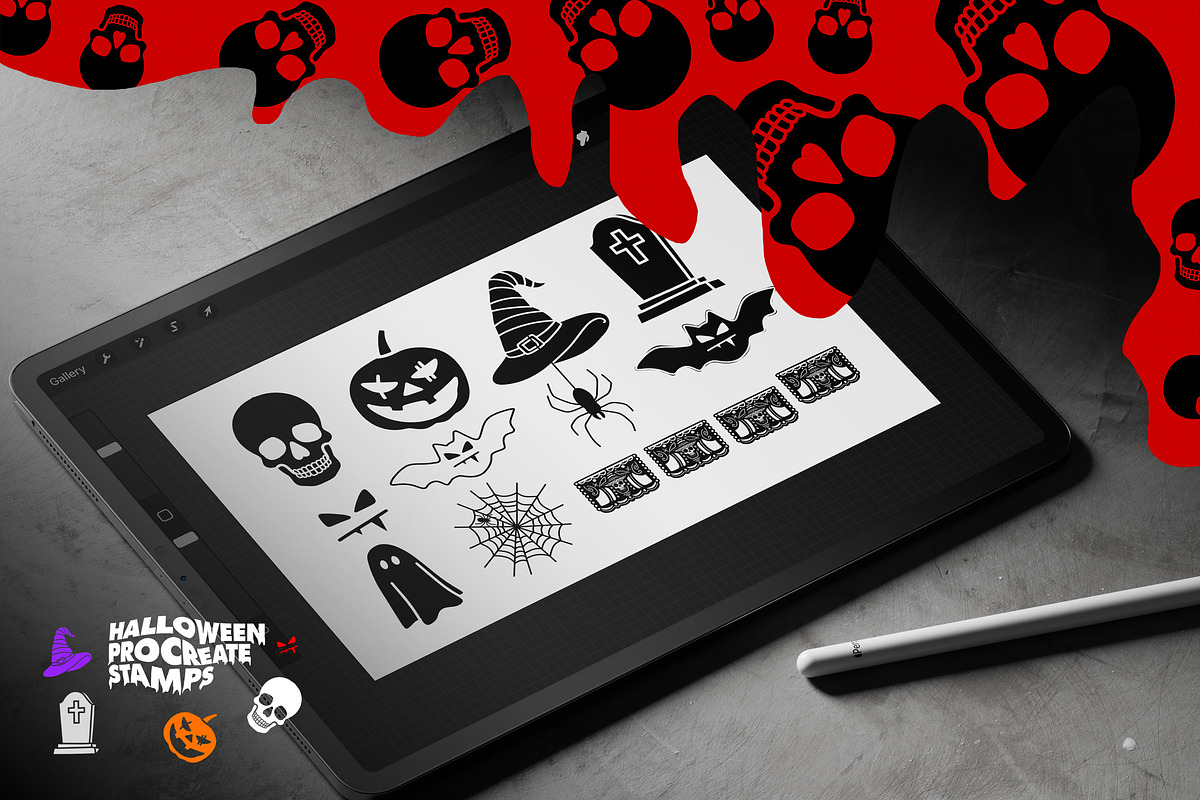Halloween Procreate Stamp Brushes, a Brush Add-On by Layerform Design Co. (Photo 3 of 5)