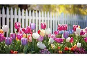fence spring flower border ai, a Nature Photo by pikepicture